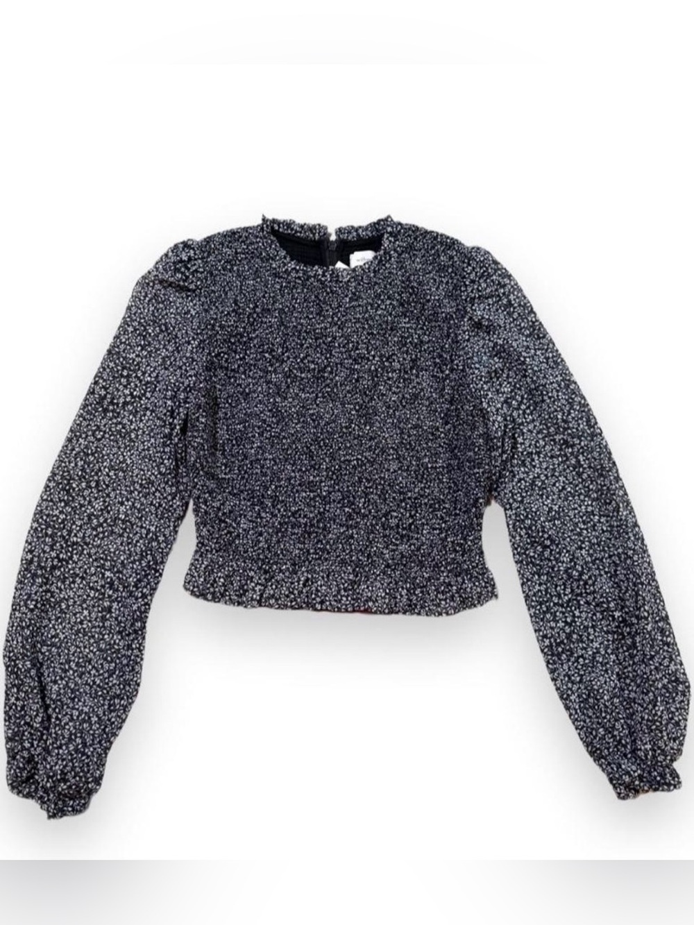 NWT Wilfred Black & White Floral Smocked Crewneck Blouse